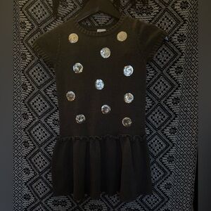 Girls Knit Sweater Dress With Silver Sequin Polka Dots